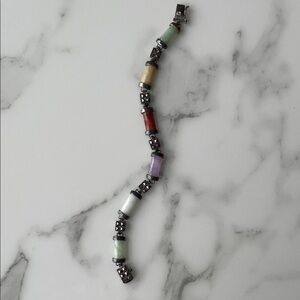 Vintage MF 925 Sterling Silver Multi-Stone Marcasite Bracelet